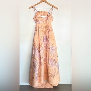 Zimmermann Rosa Bralette‎ Linen Floral Midi Dress Lilac Wisteria AU0 US (2-4)